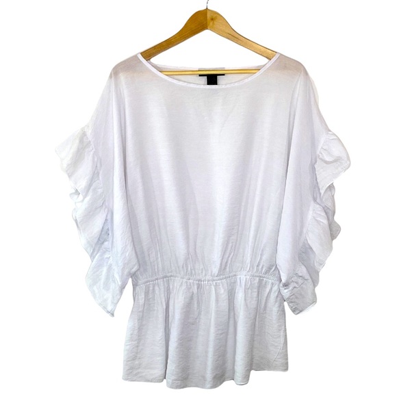 Ashley Stewart Tops - Ashley Stewart Ruffle Sleeve White Top, Size 12